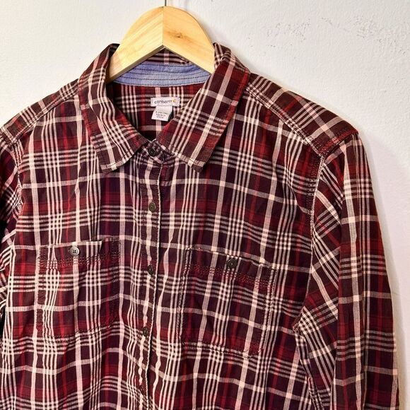 CARHARTT Plaid Flannel Shirt Long Sleeves Button Front Women's size L 12-14 - Picture 6 of 9